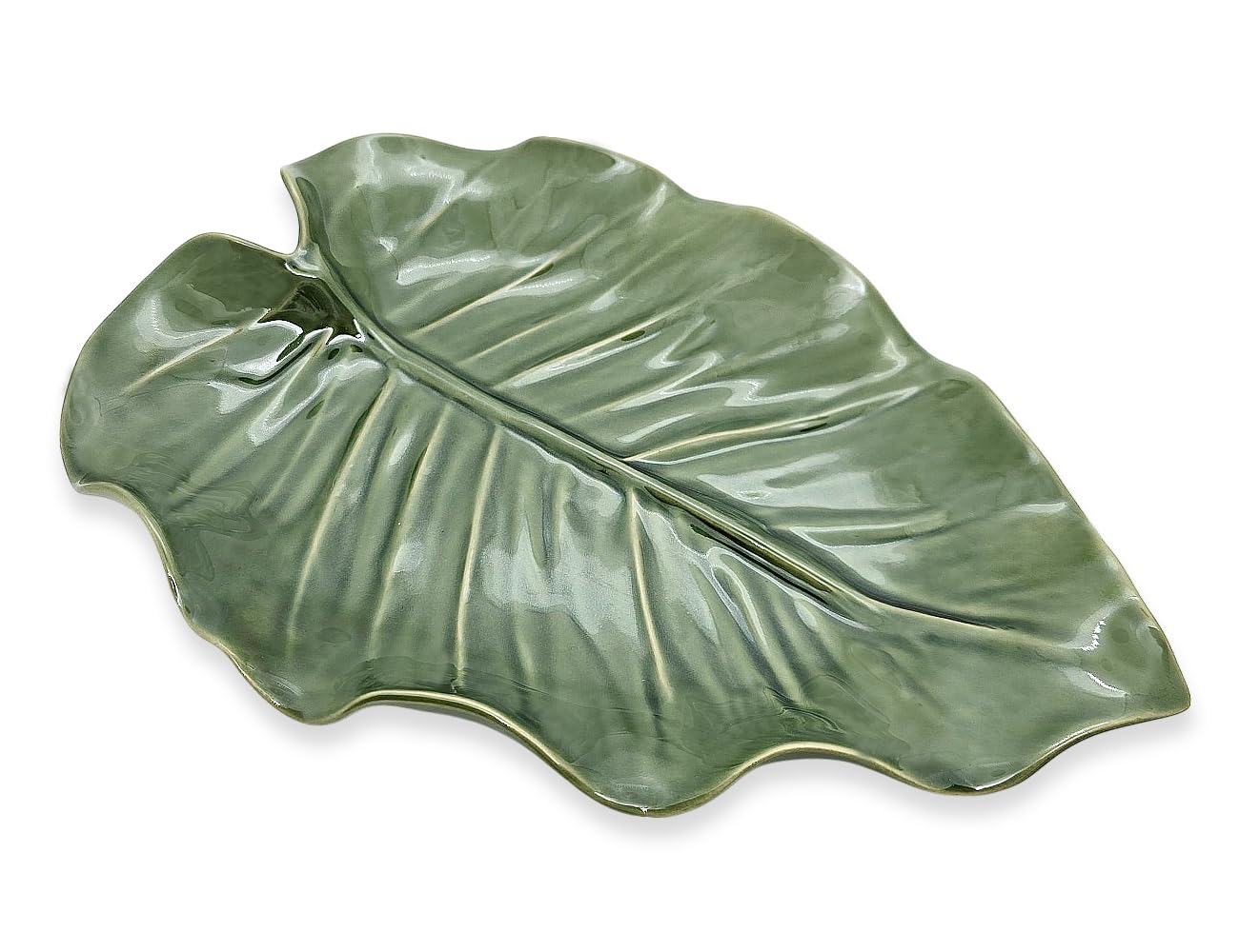 Bandeja de hoja de filodendro verde decorativa de porcelana de 9½''