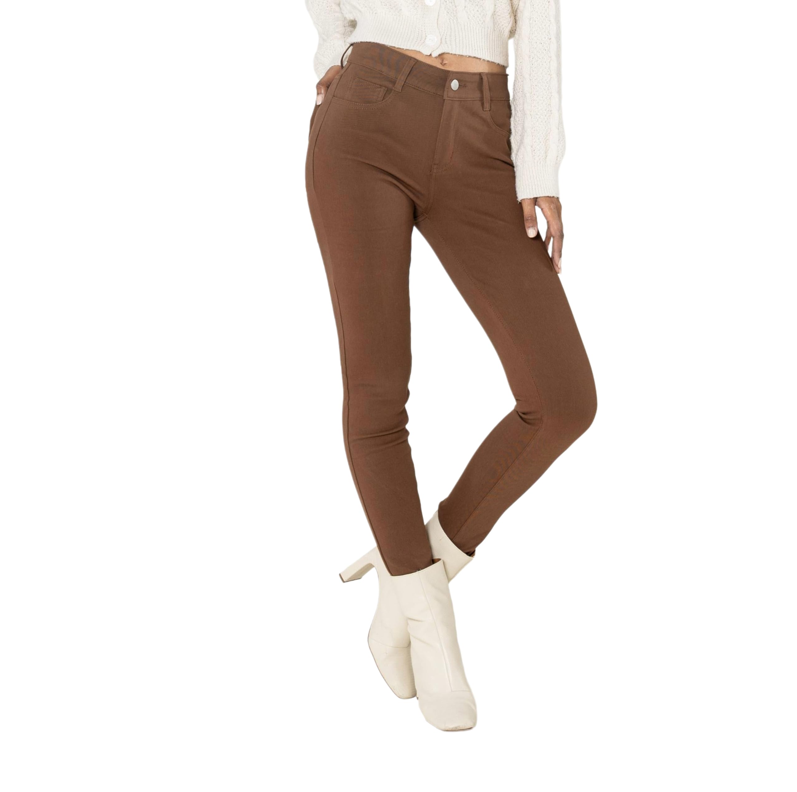 Nina Carter A003 Donna Jeggings Pantaloni elasticizzati a vita alta con zip – Skinny Fit Pantaloni con tasche, attillati, elastici
