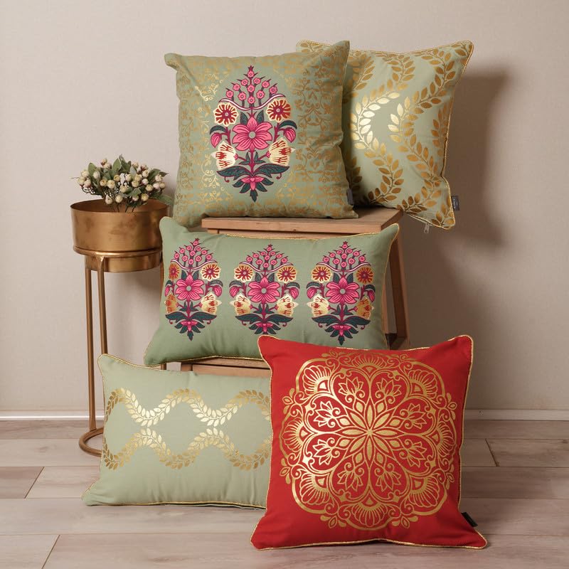 Blanc 9 Homes Decorative Set of 5 Mughal Printed Cotton Cushion Cover Set (30X50CM |40x40CM) (B0DF31QMXW) Amazon Price History, Amazon Price Tracker