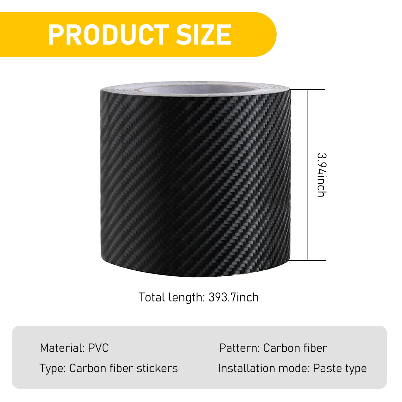 Jawmoy 1 PC Car Door Edge Guards Sill Protector, 3D Carbon Fiber PVC Wrap Car Anti Collision Film, Car Bumper Door Guard Hood Sticker Protection Strip, Car DIY Interior Exterior (3.93In x 32.8Ft)