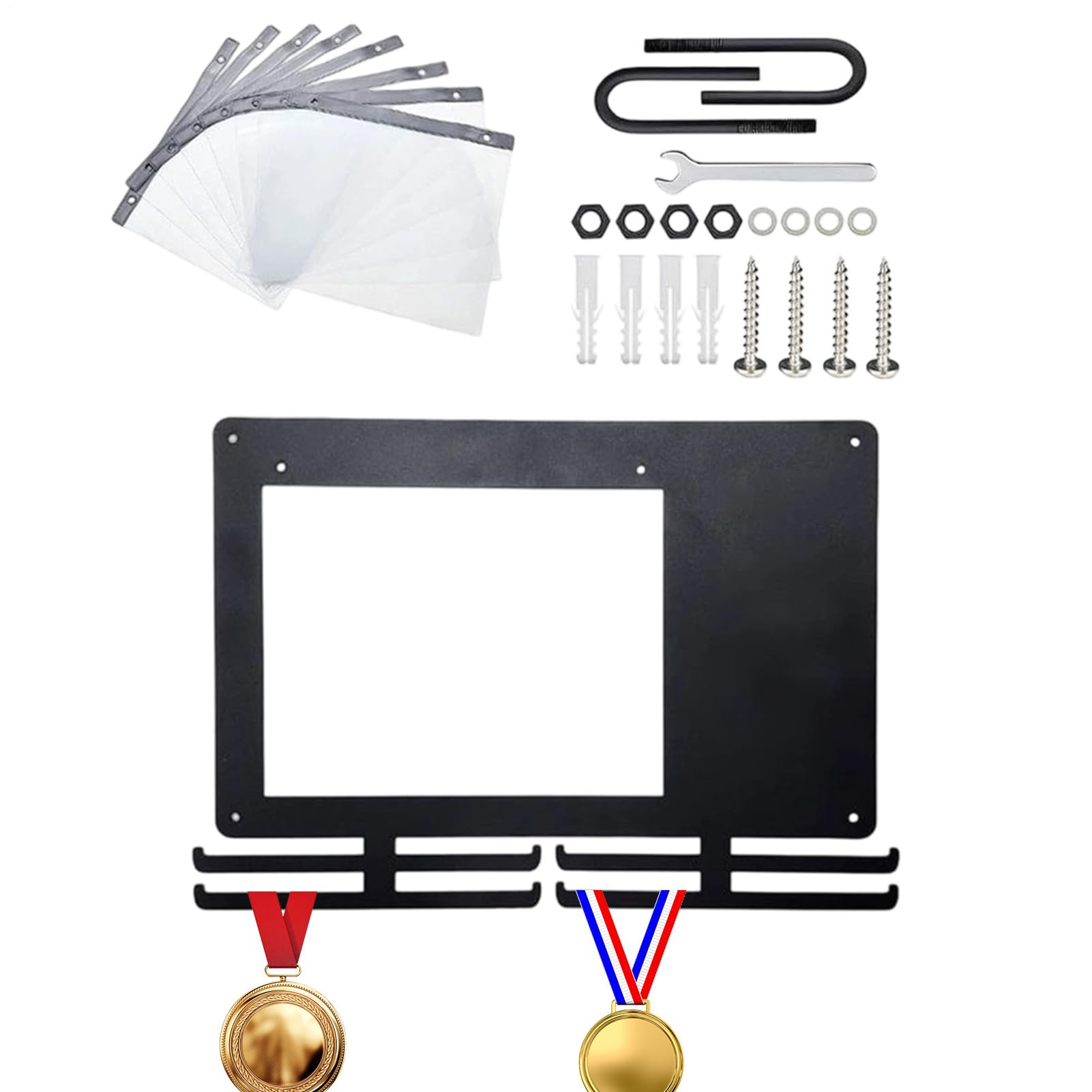 Colgador de Medallas Soporte Metálico con 10 Bolsas de Almacenamiento para