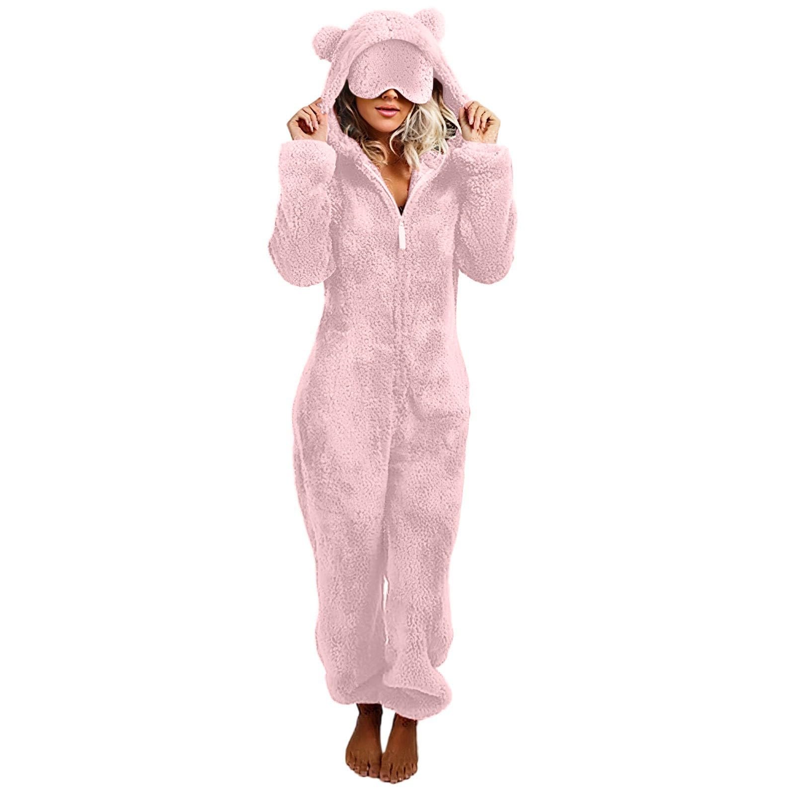 Combinaison pyjama femme en peluche douce avec fermeture zip pour l'hiver