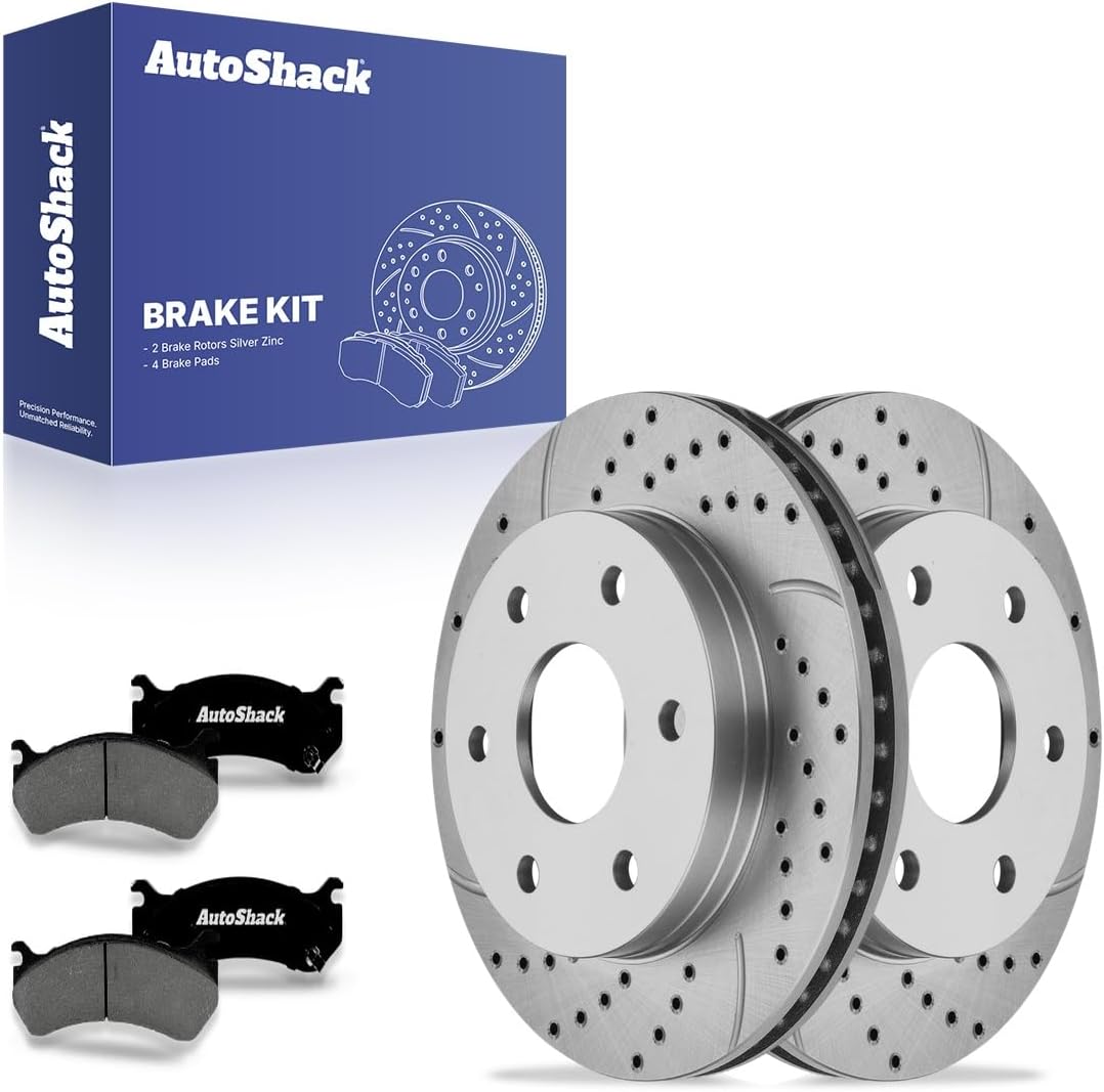 AutoShack Front Vented Drilled & Slotted Silver Zinc Coated Brake Rotors + Premium Ceramic Pads 6-PC Brake Kit Replacement for 2007 GMC Sierra 1500 Classic SilverShield Pro 11.99" (304.6 mm)