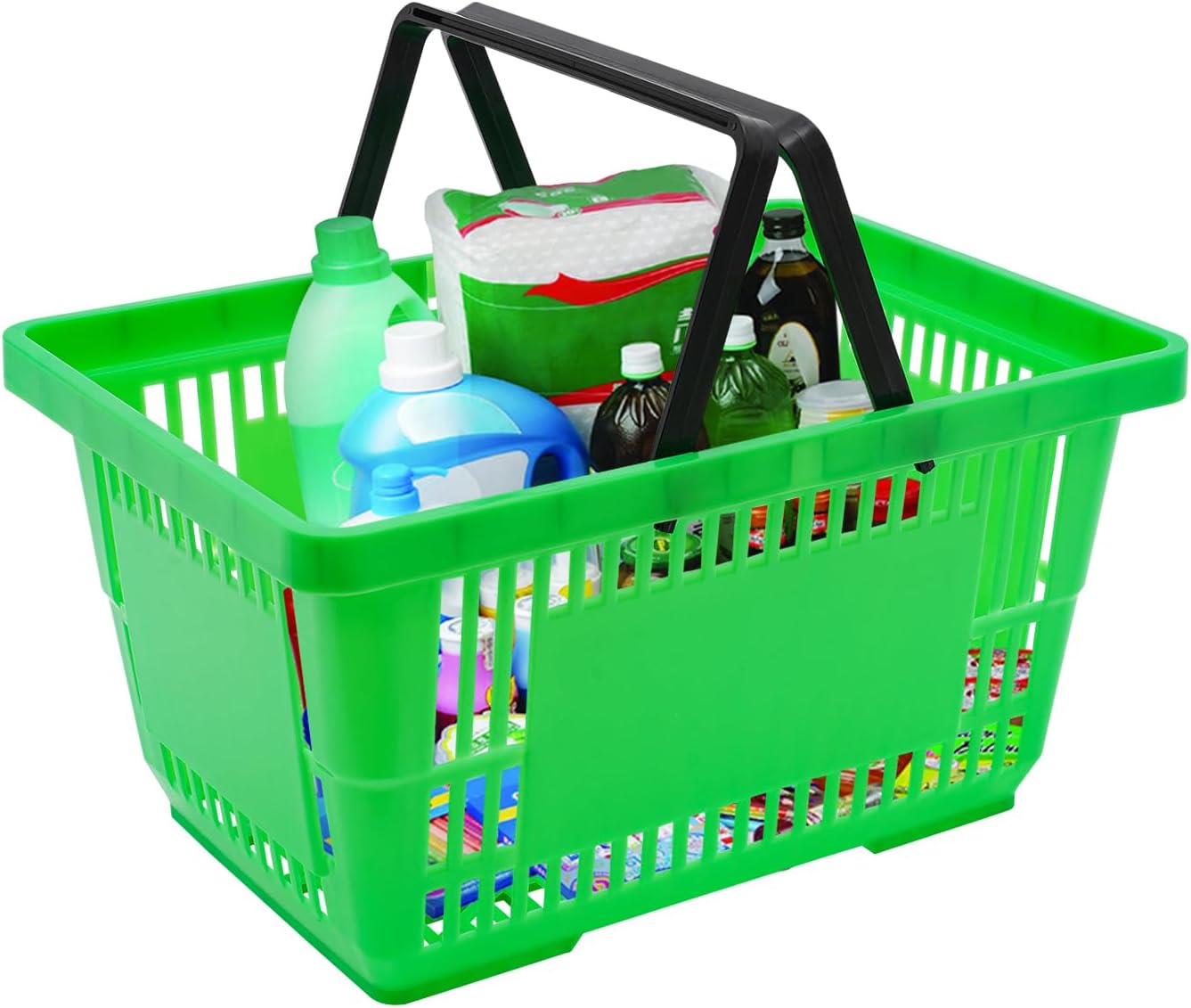 sjcdicnj Shopping Baskets with Handles 28L Grocery Portable Shop Baskets Bulk for Supermarket Retail Store Supplies, 18.9 x 13 x10.2 Inch (Green)