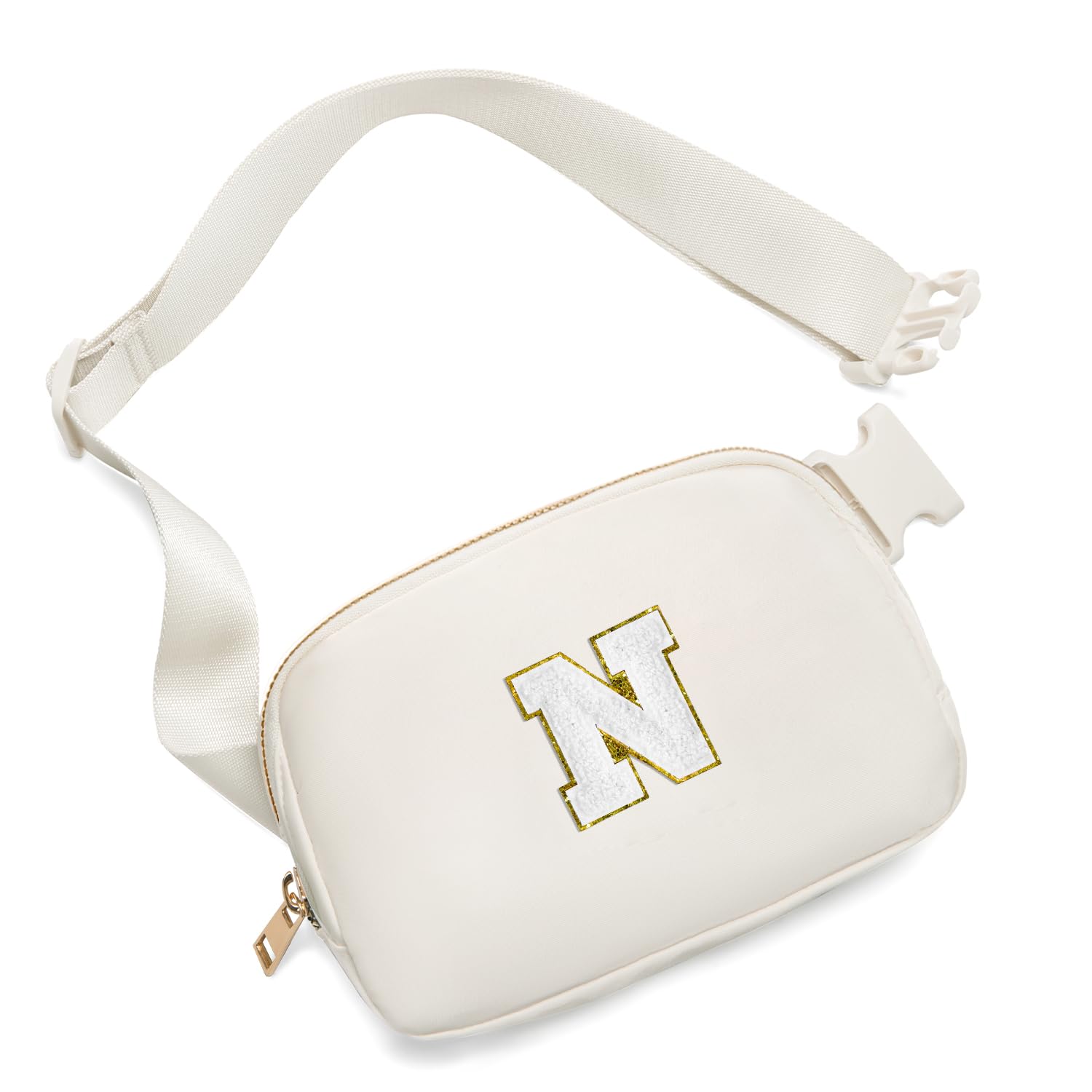Gitus Birthday Gifts for 8 9 10 11 12 13 Year Old Girls Personalized Fanny Pack Crossbody Bags with Initial Letter Patch Belt Bag for Teen Girls Cute Trendy Stuff Travel Essentials (Ivory-N)