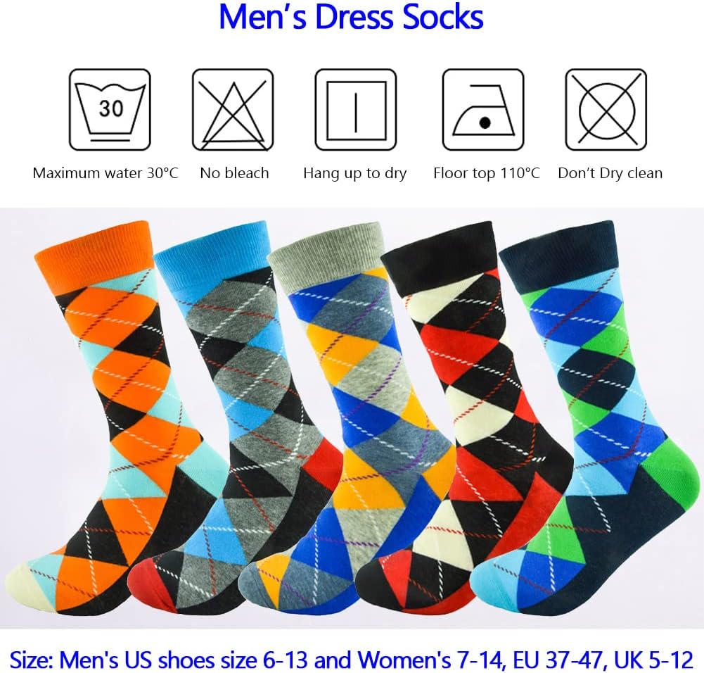 DRASEX Men's Dress Socks Funky Colorful Pattern Cotton Novelty Casual Crew Socks - Image 3