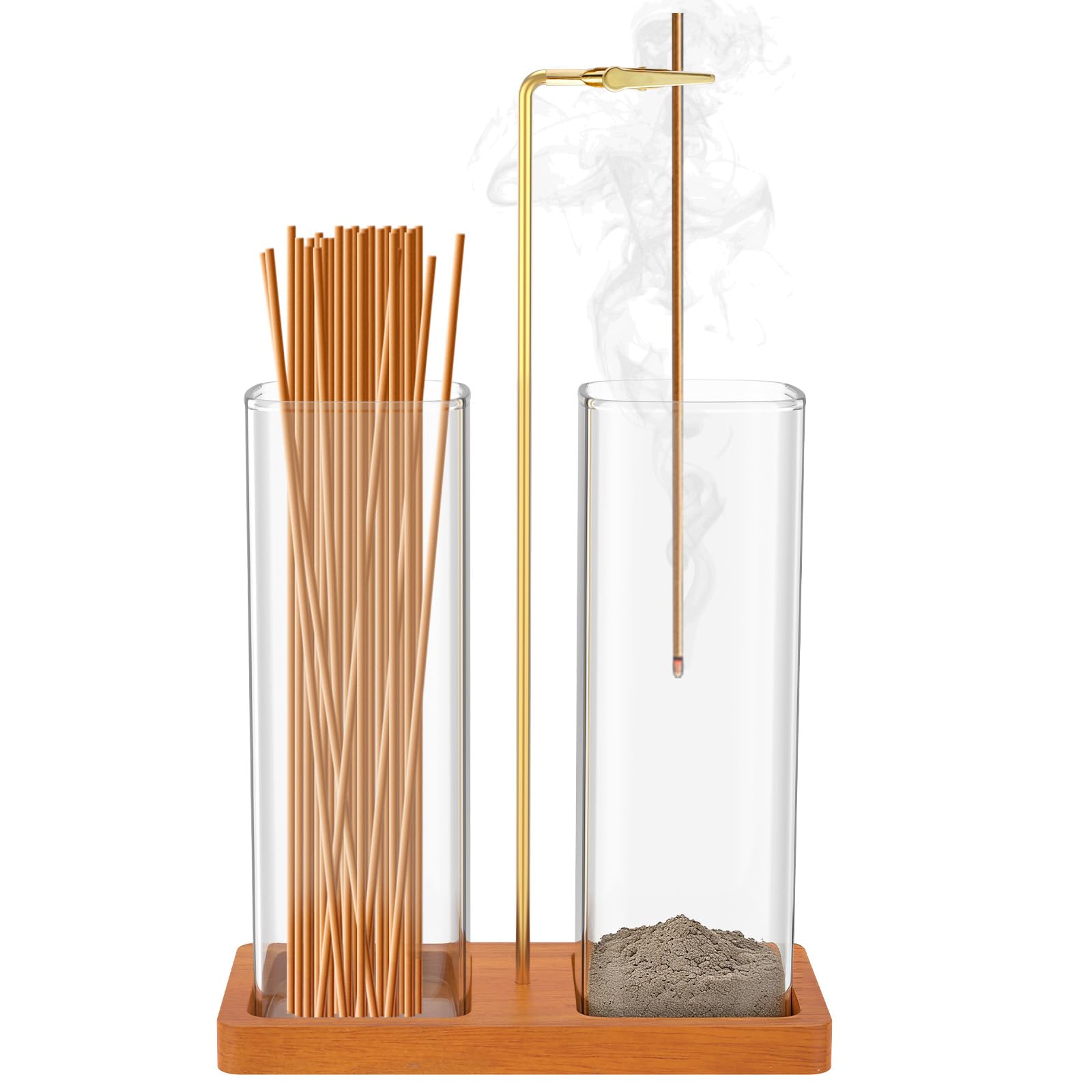 Ghshanog Brown Incense Holder, Wooden Upside Down Incense Holders For Sticks,Insensé Burner Agarbatti Stand With Removable Glass Ash Catcher For Meditation Yoga Spa Room Decor And Home Relaxation