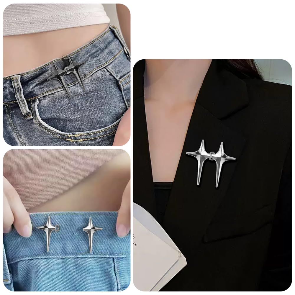 4 sets zilveren broek taille versteviging, Jean Adjuster taille tightener, broek tighteners voor taille vrouwen, geen naaien en geen gereedschap, herbruikbaar en verstelbaar, voor broek jurk jeans