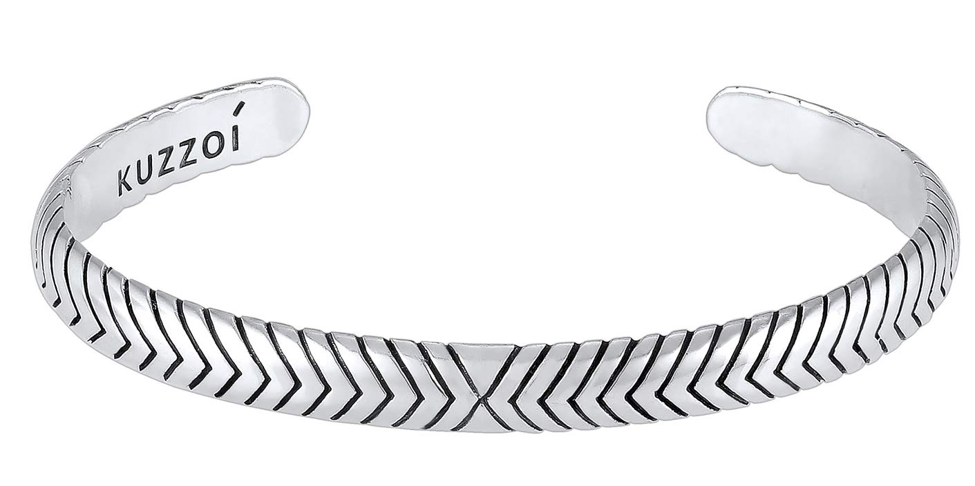 KuzzoiBuda 0212851118_19 - Pulsera de plata de ley 925 maciza pulida, de lujo para hombres, 19 cm, 7 mm de ancho, 22 g de peso, 0212851118_19, 19 centimeters, Plata de ley