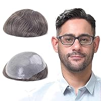 Vista 22 de Lordhair Toupee para hombres con cabello 100% humano, 0.003 in de piel natural, piezas de repuesto para hombres, tamaño base, 8 x 10 pulgadas