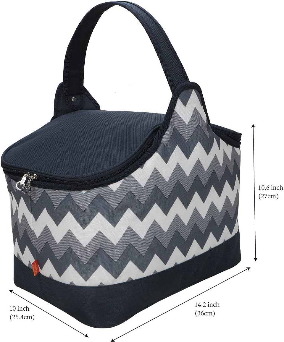 Yodo 20L Folding Picnic Basket Large Insulated Cooler Bag Waterproof for Gathering Travel Camping BBQ,Gray/White Chevron : Patio, Lawn & Garden
