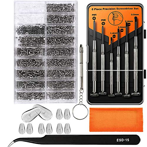 Eyeglass Repair Kit, redting Sunglasses Repair Kit with 1110pcs Eyeglass Screws Include 5Pairs Nose Pads, Precision Screwdriver Set and Tweezers for Eyeglasses,Watch Repair of various gadgets (Orange)