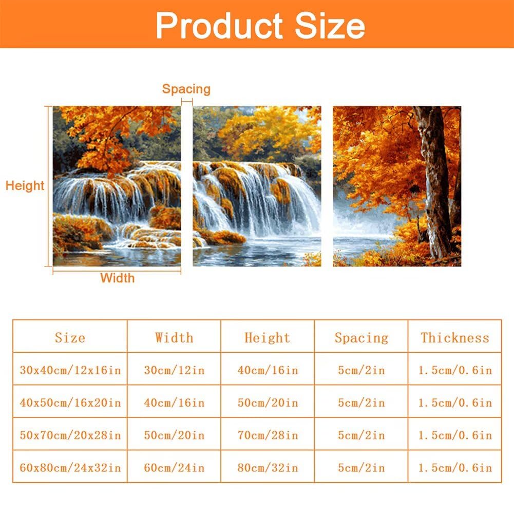 Wandbilder Herbst 60x80cm, 3Pcs Leinwand Bilder Groß Wanddeko Wohnzimmer, Wasserfall Leinwand Bilder mit Rahmen, Moderne Wandbilder Wohnzimmer Poster Set mit Haken, Wand Deko Schlafzimmer, -2266