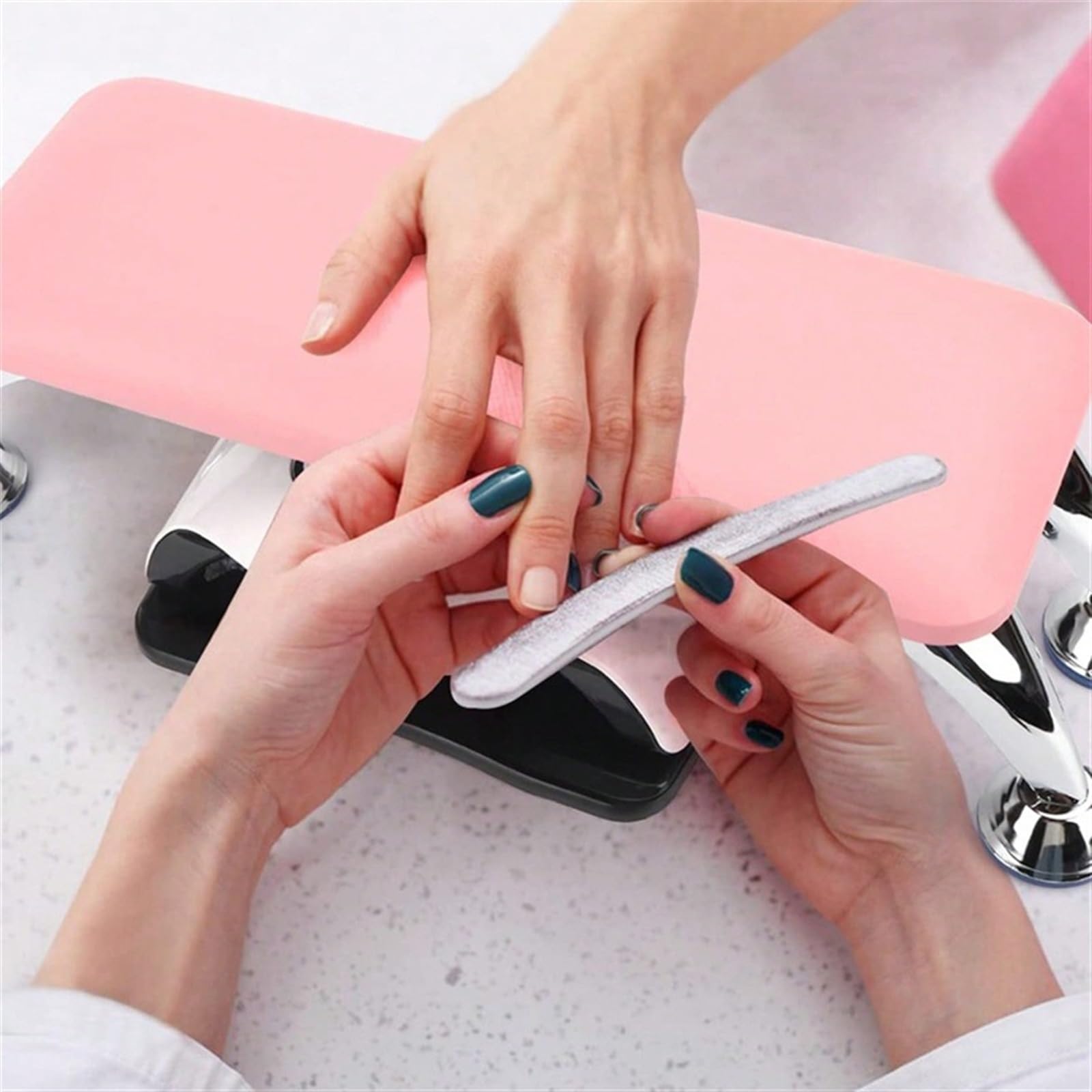 Cuscino poggiabraccia per manicure, Poggiabraccio for chiodi in pelle PU multicolore con staffa in acciaio inossidabile(Pink)