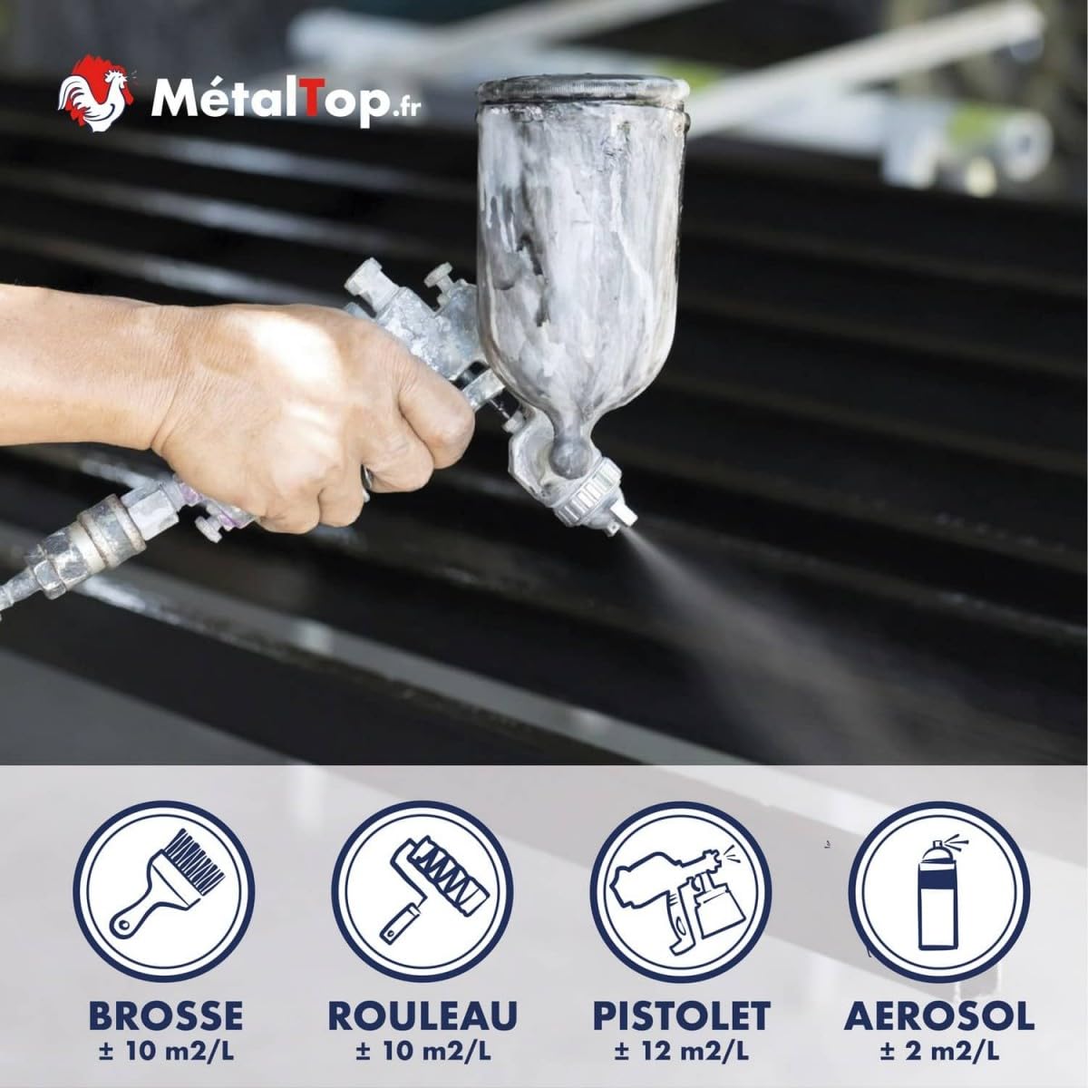 Metaltop - Laque Antirouille Marine - Blanc pur - RAL 9010 - Bombe 400 ml - Peinture résistante pour métal exposé aux conditions difficiles