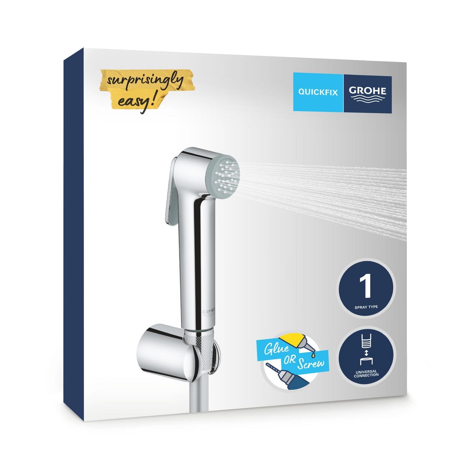 GROHE Tempesta Trigger Spray Set Supporto a Parete (1 getto a pistola, supporto a parete incluso, SpeedClean anticalcare, flessibile antitorcitura), Cromo, 26175001