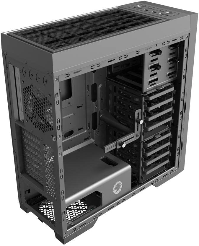உள்துறை view of the GAMEMAX Master M905 computer case, showing the motherboard tray, drive bays, and power supply shroud.