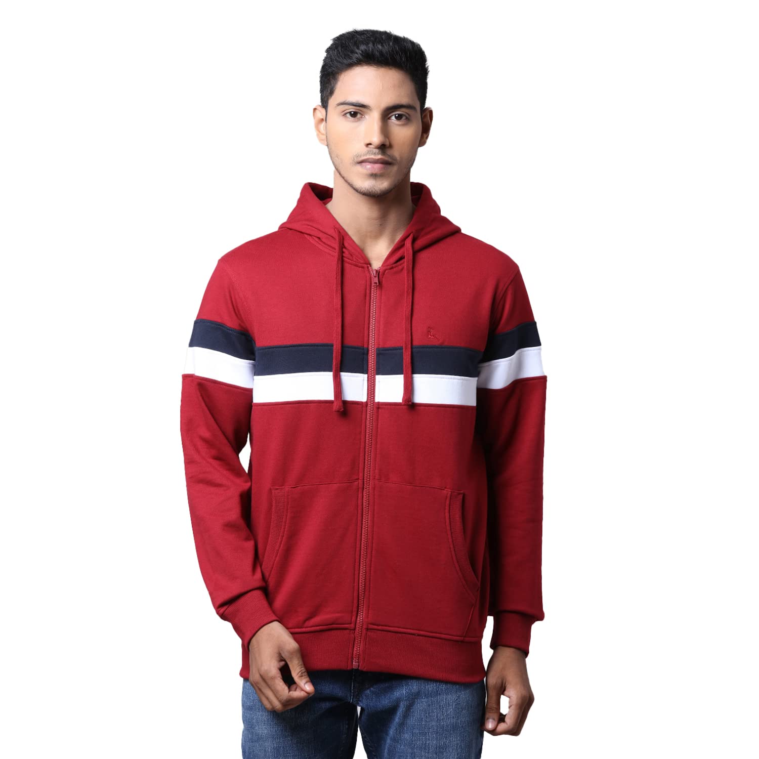 parx Men's Regular Fit Cotton Polyester Blend Cut & Sew Pattern Hooded Full Sleeve Dark Maroon Casual Hooded Sweatshirt-picture-39