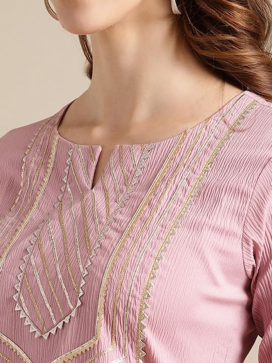 Image of Women's Crepe Embellished Straight Kurta | Ethnic Kurtas for Women | Straight Kurtas for Women