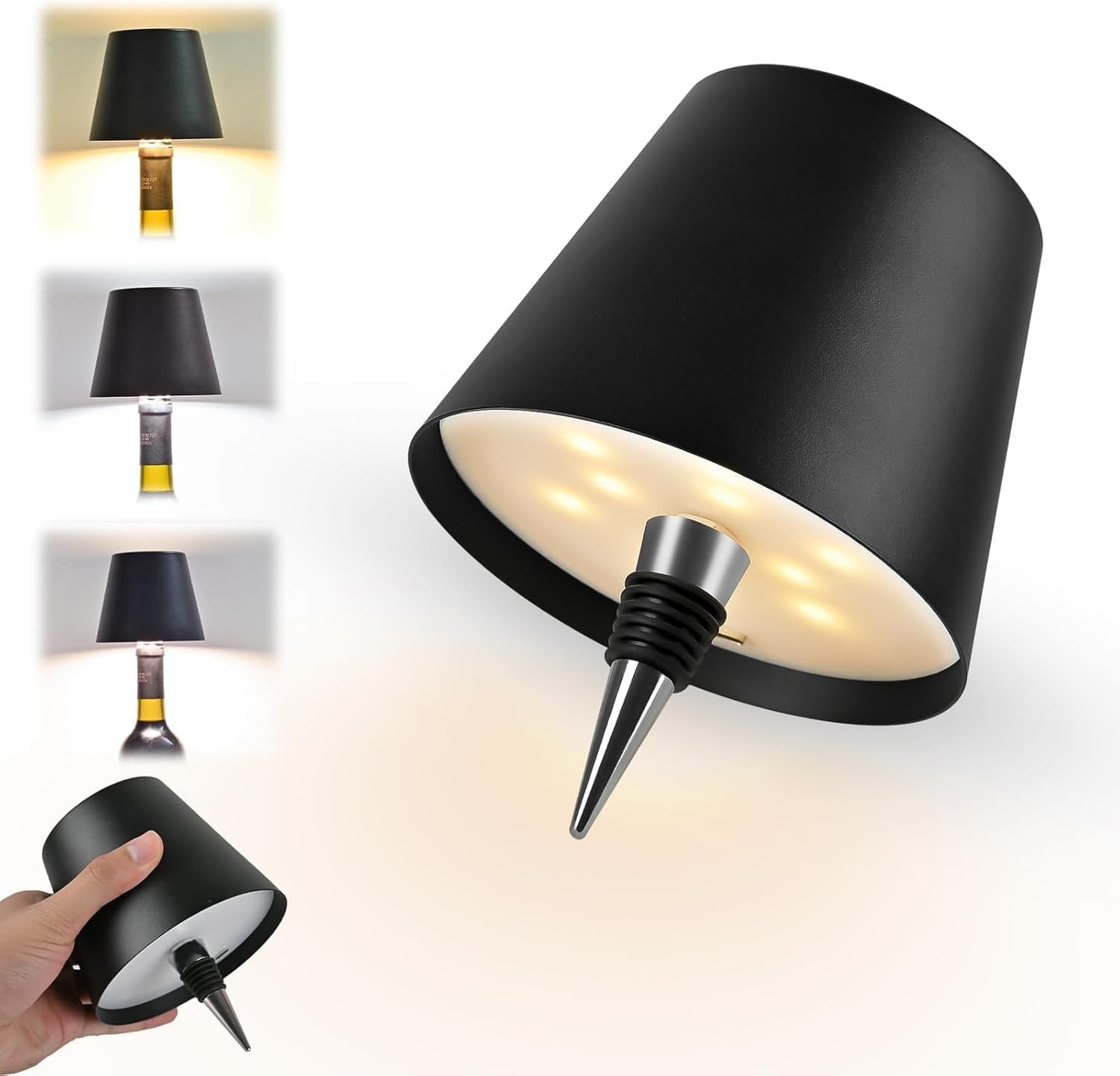 YYBCAN Wireless Bottle Lamp, USB Rechargeable Touch Control Lamp with 3 Color Changing & Dimming, Portable LED Table Light for Bar, Restaurant, Outdoor Decor, Gift (Black)