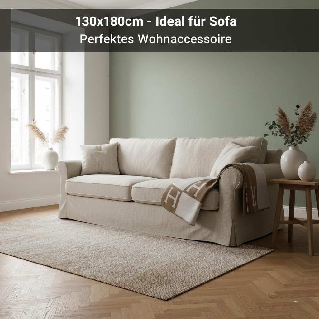 Luxusdecke Kaschmir-Optik Plaid 130 × 180 cm – Wohndecke im Skandi-Design | Extra weich, Angenehm warm, Mattes Finish, Für Sofa, Sessel und Bett , Auch als dekorativer Überwurf