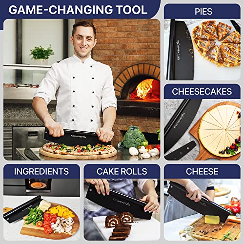 Image of 18aa‚¬A Black Non-Stick Pizza Cutter by KitchenStar | Sharp Stainless Steel Slicer Knife - Rocker Style w Blade Cover | Chop and Slices Perfect Portions + Dishwasher Safe aa‚¬a€oe Premium Pizza Oven Accessories