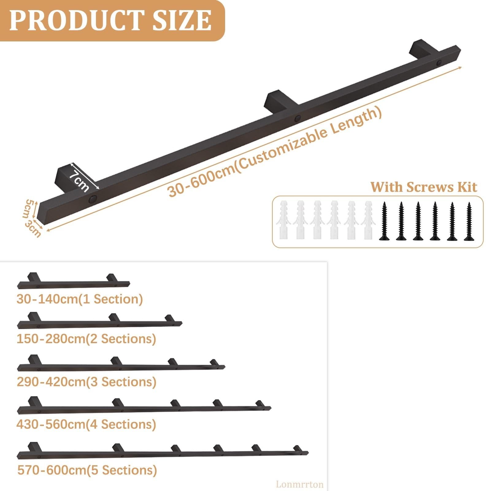 Kit de barre d'appui pour rampe d'escalier – Fixation murale antidérapante pour marches d'intérieur/extérieur, finition mate, supporte 200 kg, 5,2 m de long, complet avec fixations