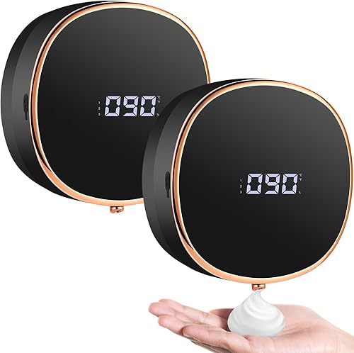 Paquete de 2 dispensadores automáticos de jabón espumoso, dispensador de jabón de manos negro sin contacto USB C recargable, dispensador inteligente
