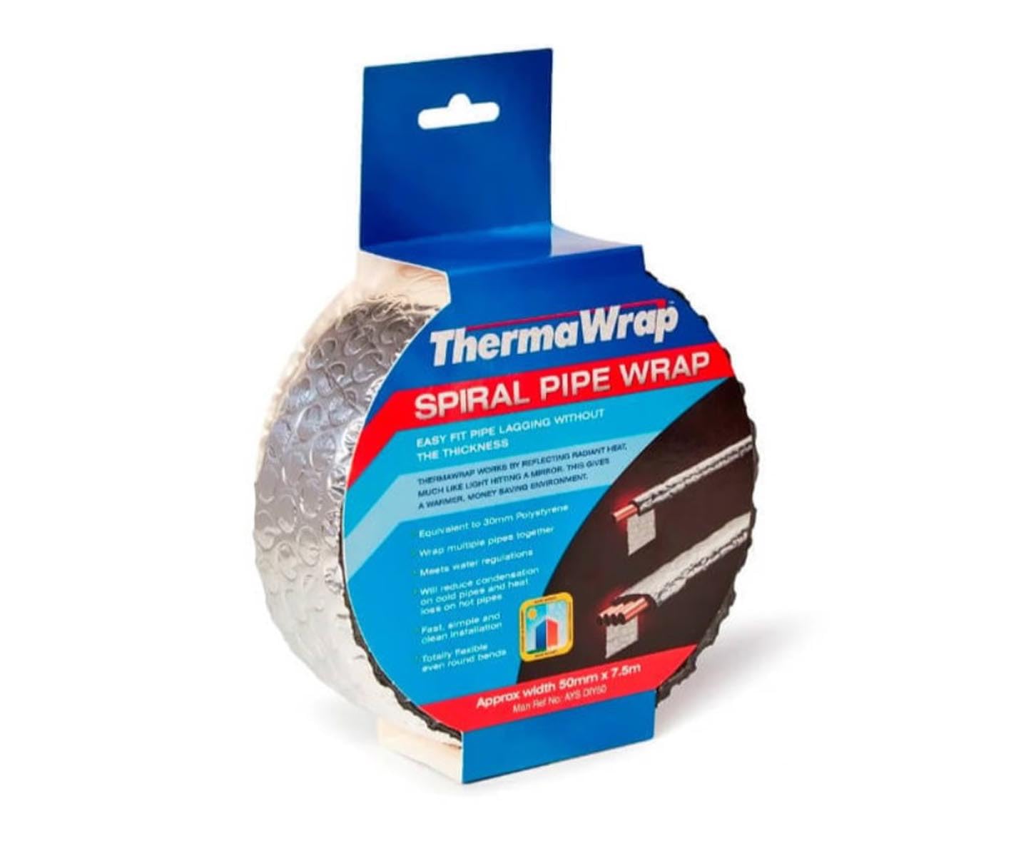 Thermawrap Pipe Wrap Insulation 50mm x 7.5m, Reflective Insulating foil Lagging (1)