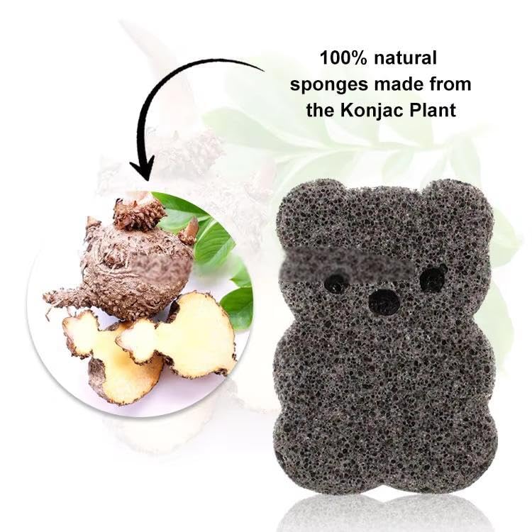 Baby Sponge for Bathing, Konjac Natural Organic Bath Sponge for Infants, Plant-Based, 3-Pack Bear Shape