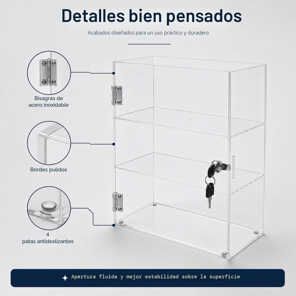 Vetrina con cierre de acrílico transparente de 3 niveles, con cerradura, expositor para casa, oficina, tienda, exposición, objetos de colección