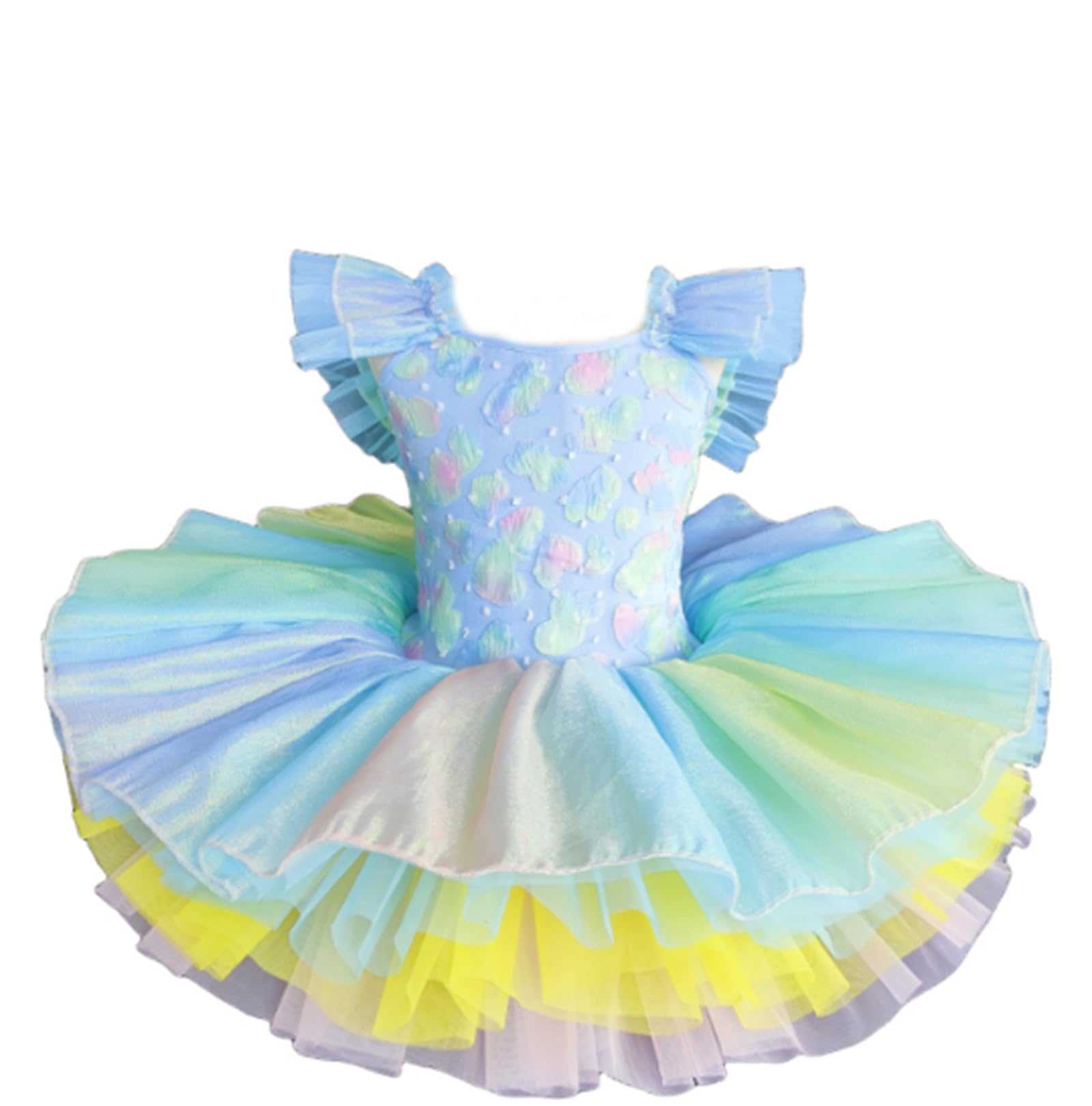 Ballerina-Kostüm für Mädchen, Tüll-Tutu, Ballett-Wettbewerbskleid | Tutu Kinderkostüm Kleiner Schwan mit Rüschenärmeln Spitze Stickerei und Pailletten