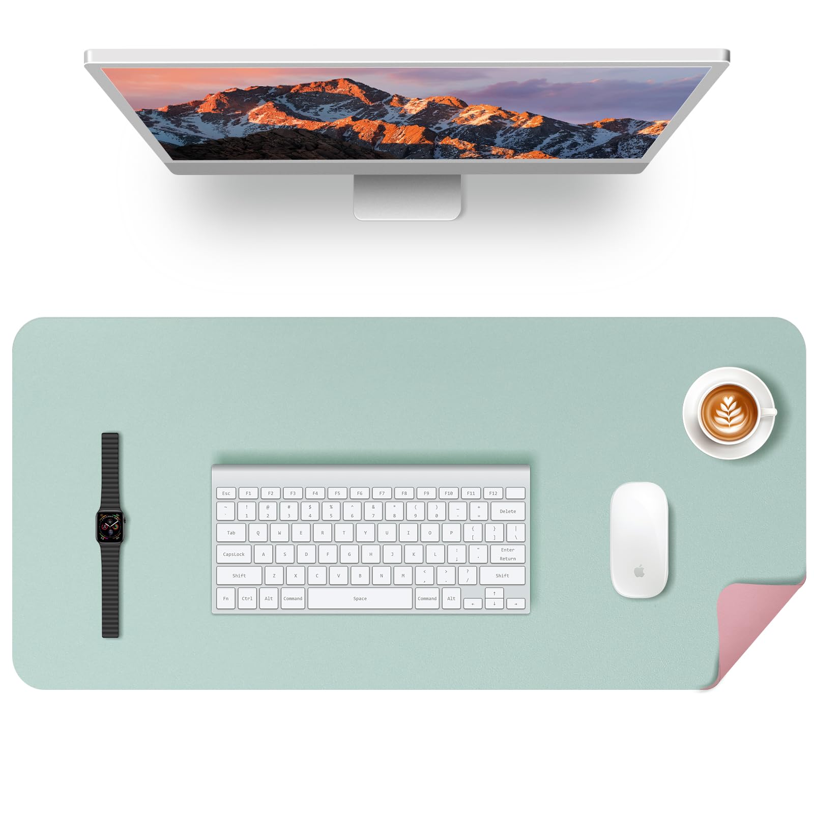 KINGFOM Sous-main de bureau en cuir synthétique avec surface d'écriture confortable (120 x 60 cm, vert clair + rose)