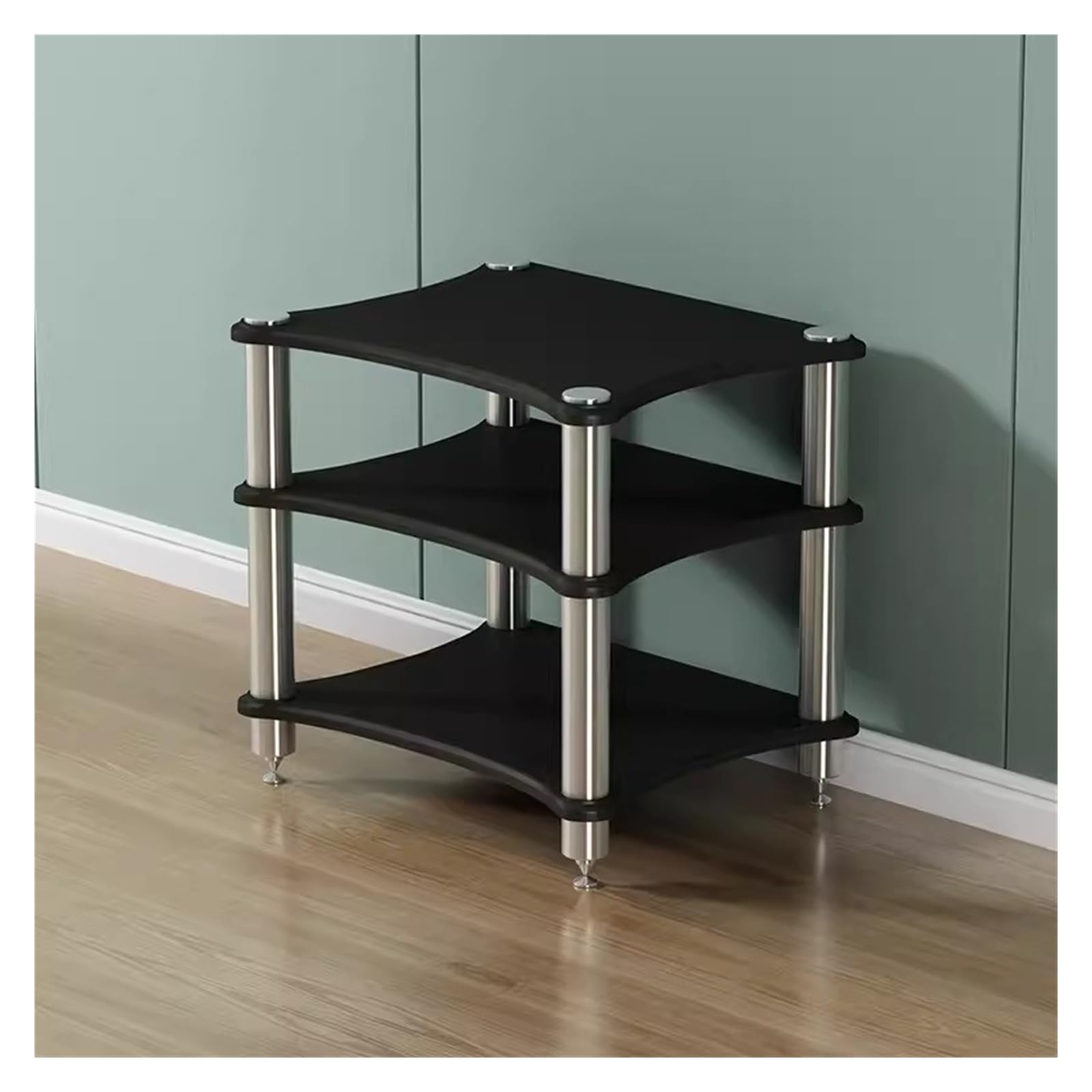 Estante resistente para AV de 3 niveles, elegante gabinete de medios negro, soporte de entretenimiento resistente para sala de estar y almacenamiento, ideal para configuración de cine en casa