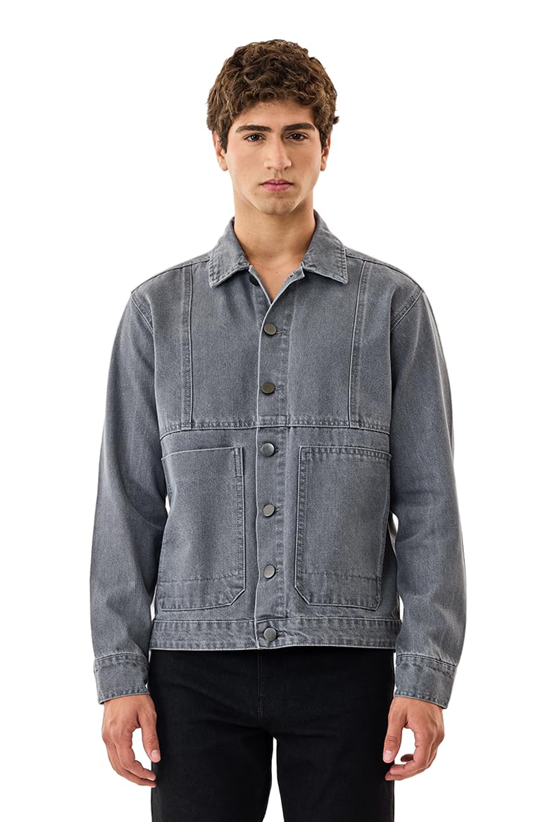 men casual jacket | regular fit full sleeve point collar solid design | 100% cotton & woven denim fabric for everyday wear & layering