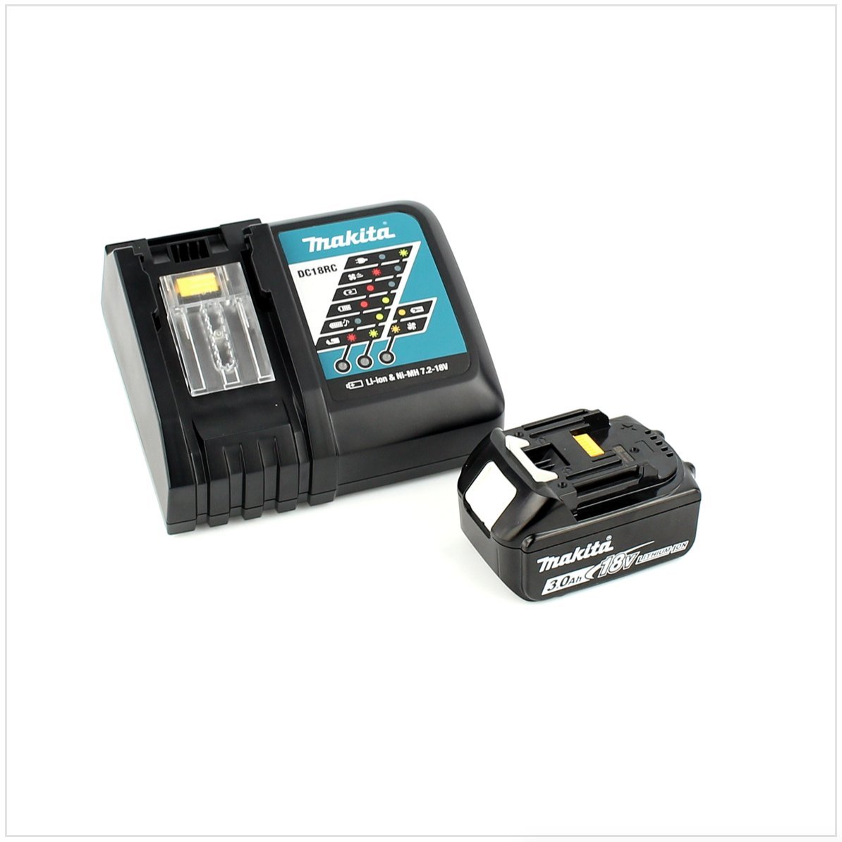 Makita DTM 51 RF1J 18V Li-Ion - Cortador de lijadora multifunción inalámbrico con carcasa Makpac + 1 batería BL 1830 3,0 Ah Li-Ion + cargador rápido DC 18 RC