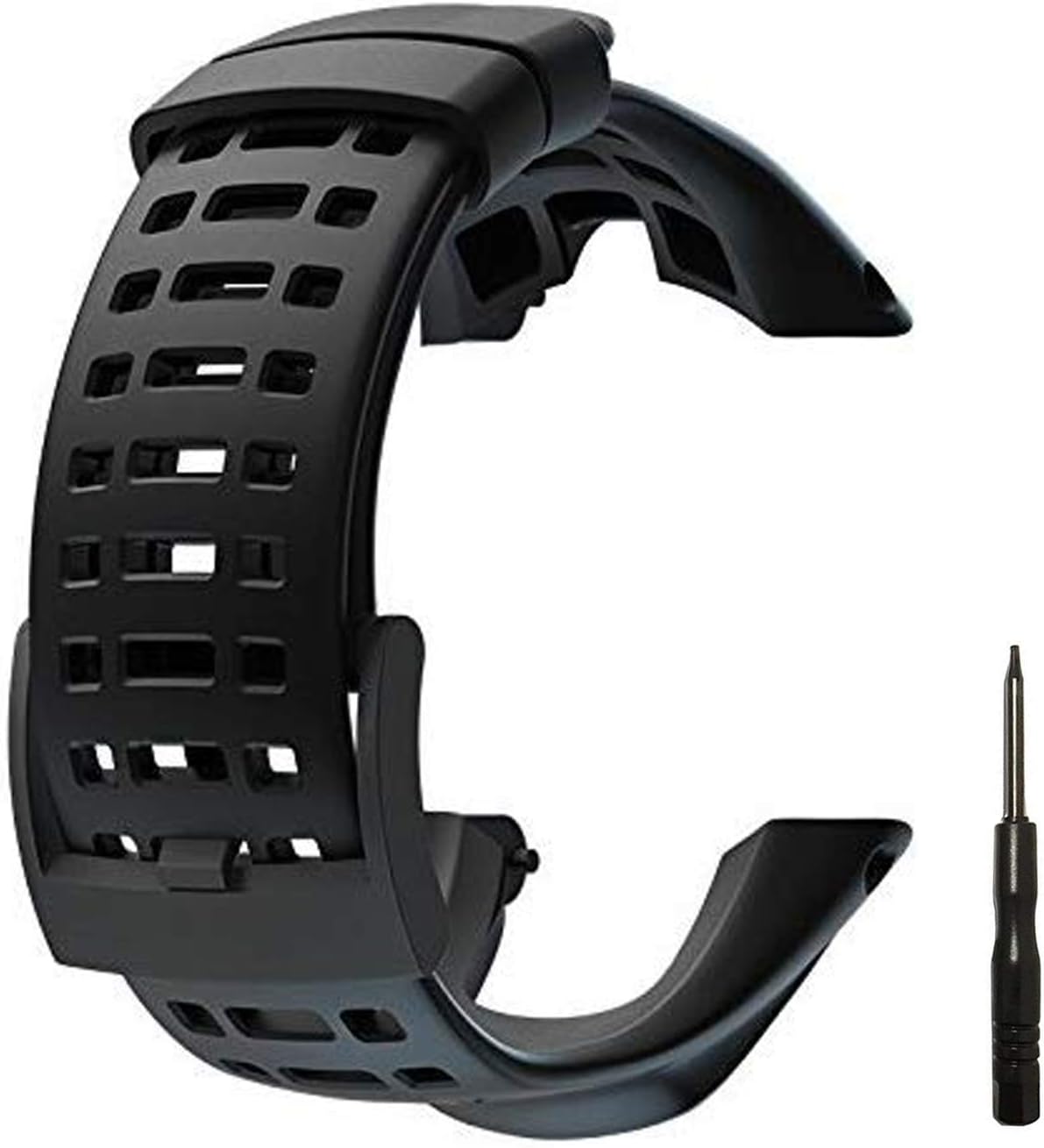 JTMM New Flexible Rubber Watch Replacement, Soft Black Replacement Strap for Suunto Ambit 1/2/2S/2R/3 Sport/3 Run/3 PEAK - Waterproof Watch Band 24mm - Screwdriver Included Black