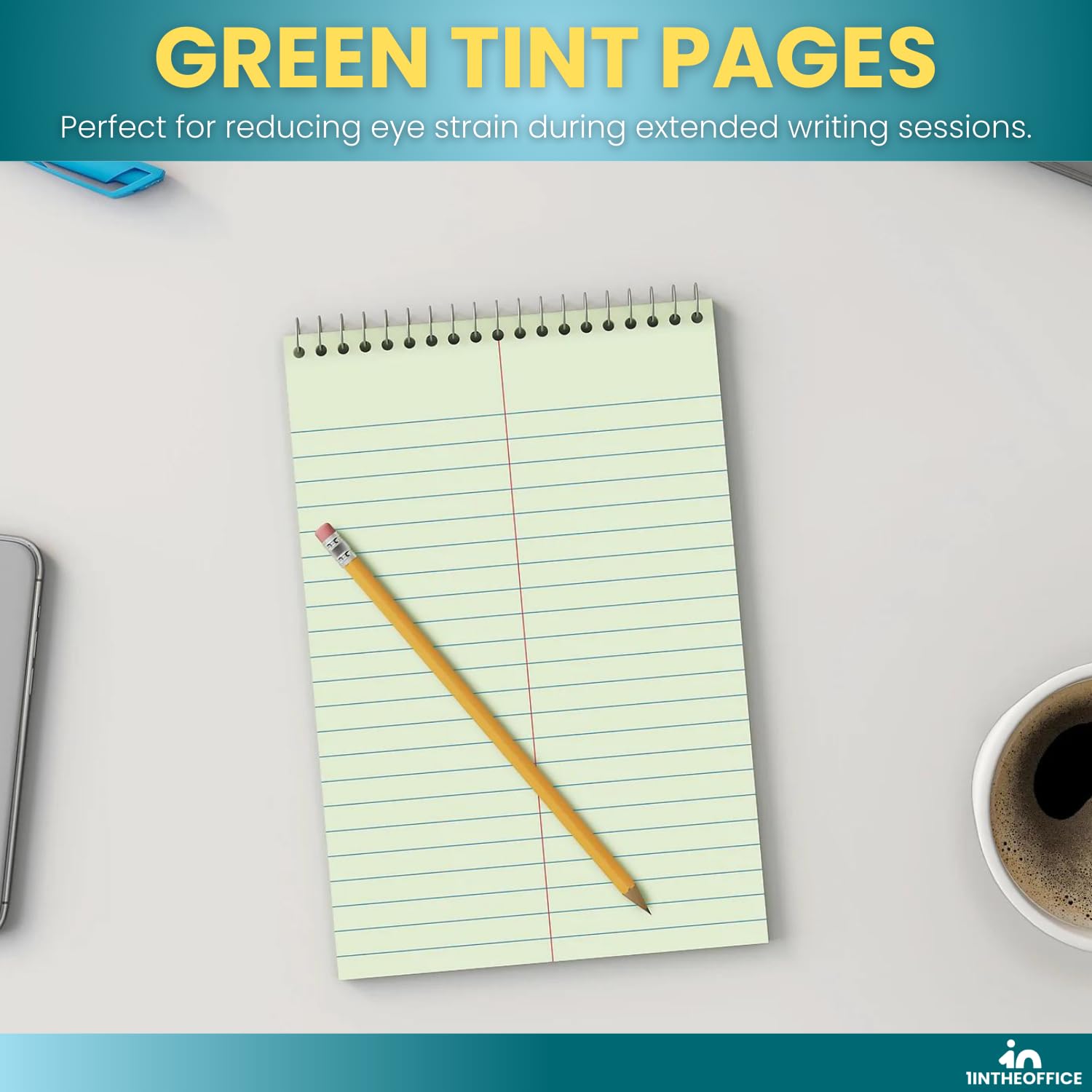 1InTheOffice Steno Pads 6x9, Steno Pads, Spiral Steno Pads, Gregg Rule, Green Tint, 6 x 9, 80 Sheets, 12 Pack - Image 4