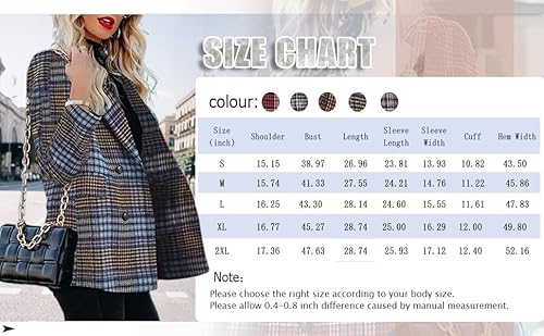 Taodou Women's Casual Blazers Woolen Plaid Blazer Lapel Long Sleeve Button Pocket Jackets Coat Brown #TOP5