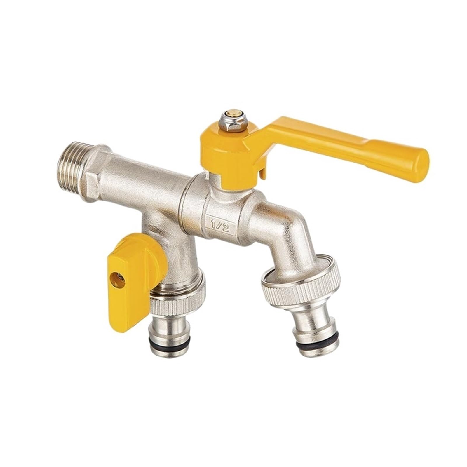 2pcs Garden Lever Tap Valve Faucet Water Ball with Connector Double/One Outlet Frost-Proof for Garden(26mm)