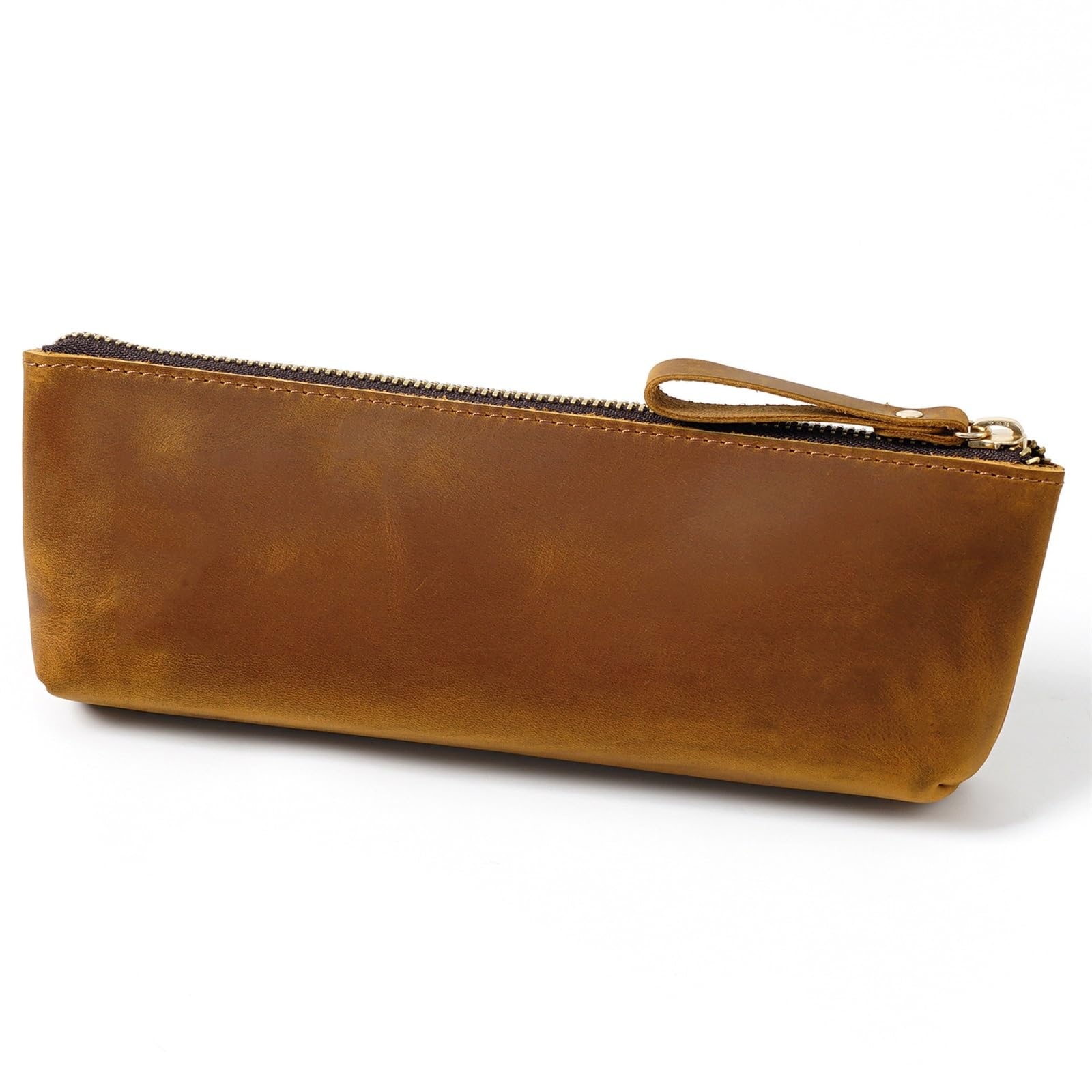 DUMRALBQE Wooden Jewelry Box Simple Pencil Case Vintage Leather Zip Storage Pen Bag for Storage and Organization(Brown)