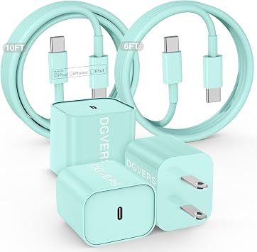 20W Fast Charger USBC for iPhone 17 16 15 &6/10FT Charging Cable Cord Green