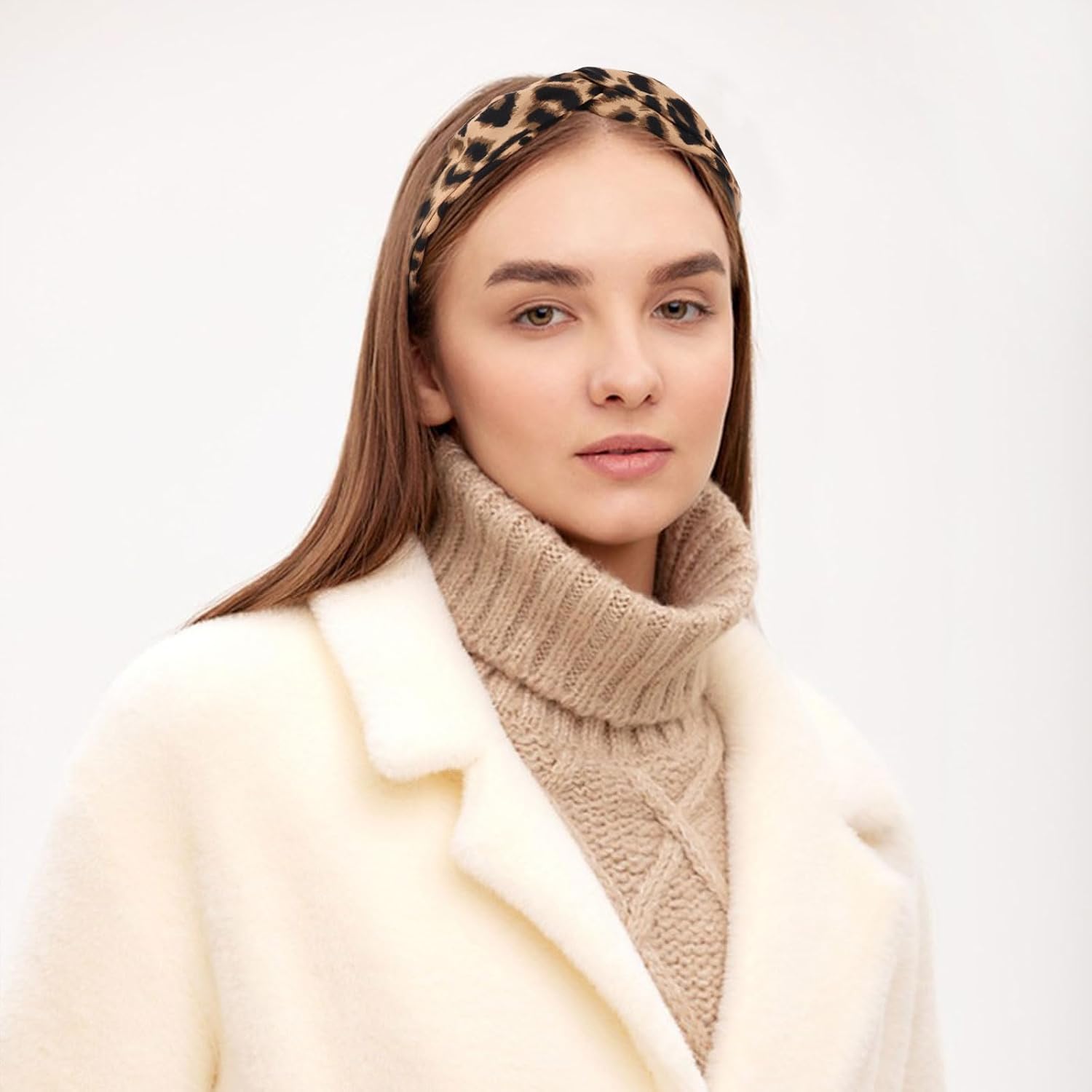 Semato 4 Pcs Leopard Headbands for Women Hair Knotted Headband Wide Leopard HairBand for Women Non Slip Headband Hair Accessories