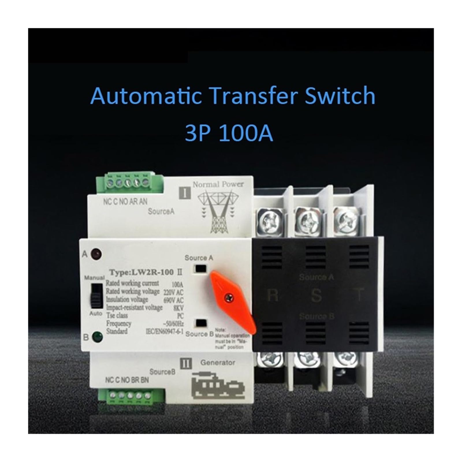 LW2R-2P/3P/4P 100A 220V Mini ATS Automatyczny przełącznik transferowy Przełączniki selektorowe elektryczne Podwójny przełącznik zasilania(4)