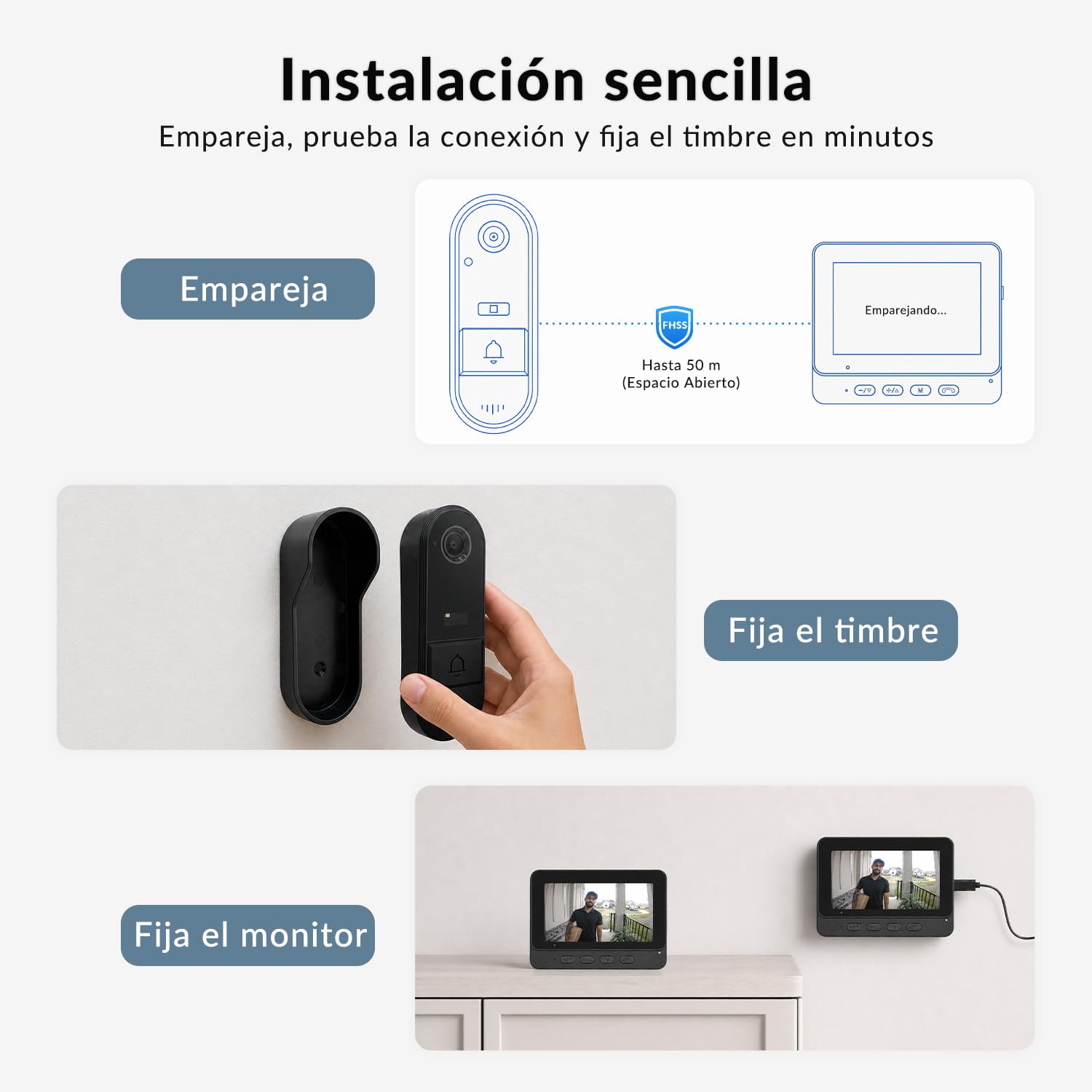 Zeerkeer Timbre Inalámbrico Exterior Impermeable 1080P, Videoportero con Cámara Inalámbrico de 4,3 Pulgadas, Intercomunicador de Vídeo Exterior con Pantalla Ángulo de Visión 170°