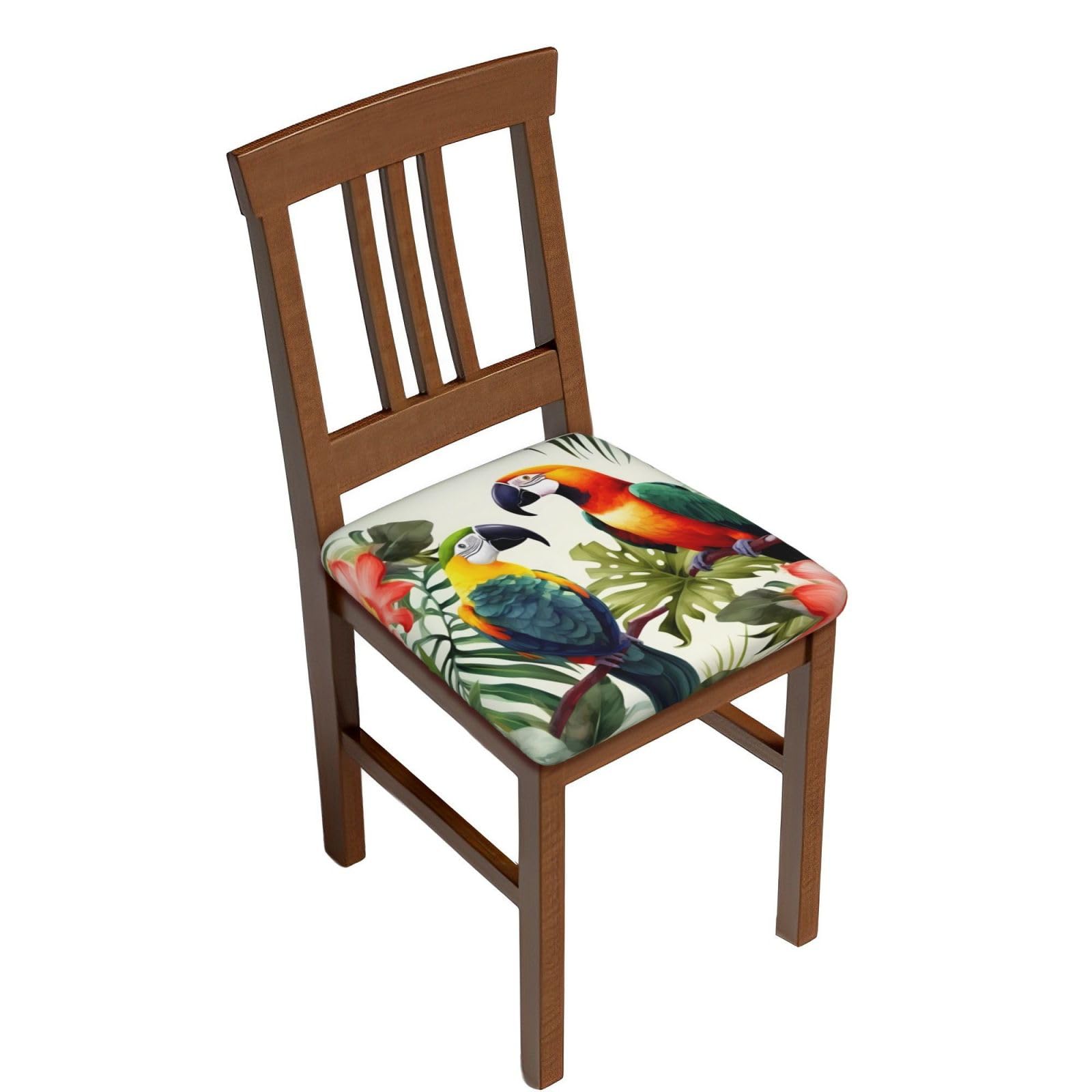 DWVTSLH Toucans Parrot Palm Tree Leaves Bar Stool Covers Square, Six Piece High Elastic Soft Seat Cushion Cover Protector Washable Barstool Slipcovers Nonslip Replacement Square Bar Chair Covers