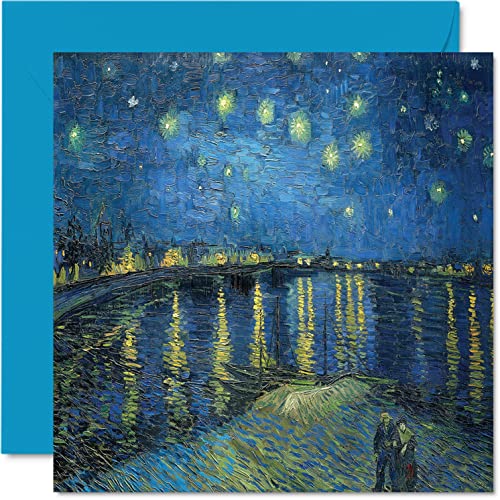 Tarjetas clásicas de Van Gogh para mujeres y hombres, estrellas sobre el Ródano, famosa tarjeta de cumpleaños abstracta para mamá, papá, tía, niñera, abuelo, 145 mm, tarjetas de felicitación de