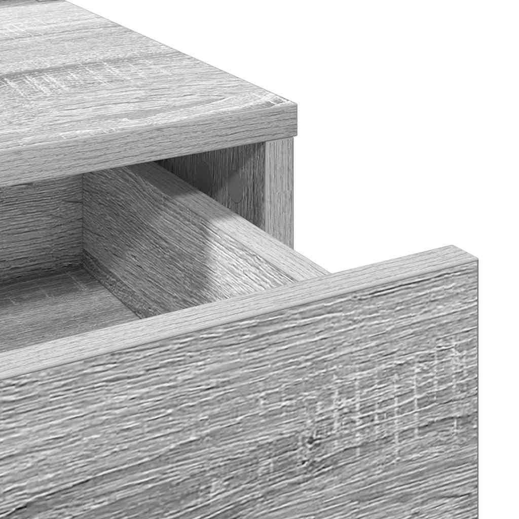 Tavolo da trucco grigio Sonoma in legno ingegnerizzato 79 x 41 x 140 cm con specchio piano e 2 cassetti, mobiletto consolle salvaspazio per camera da letto