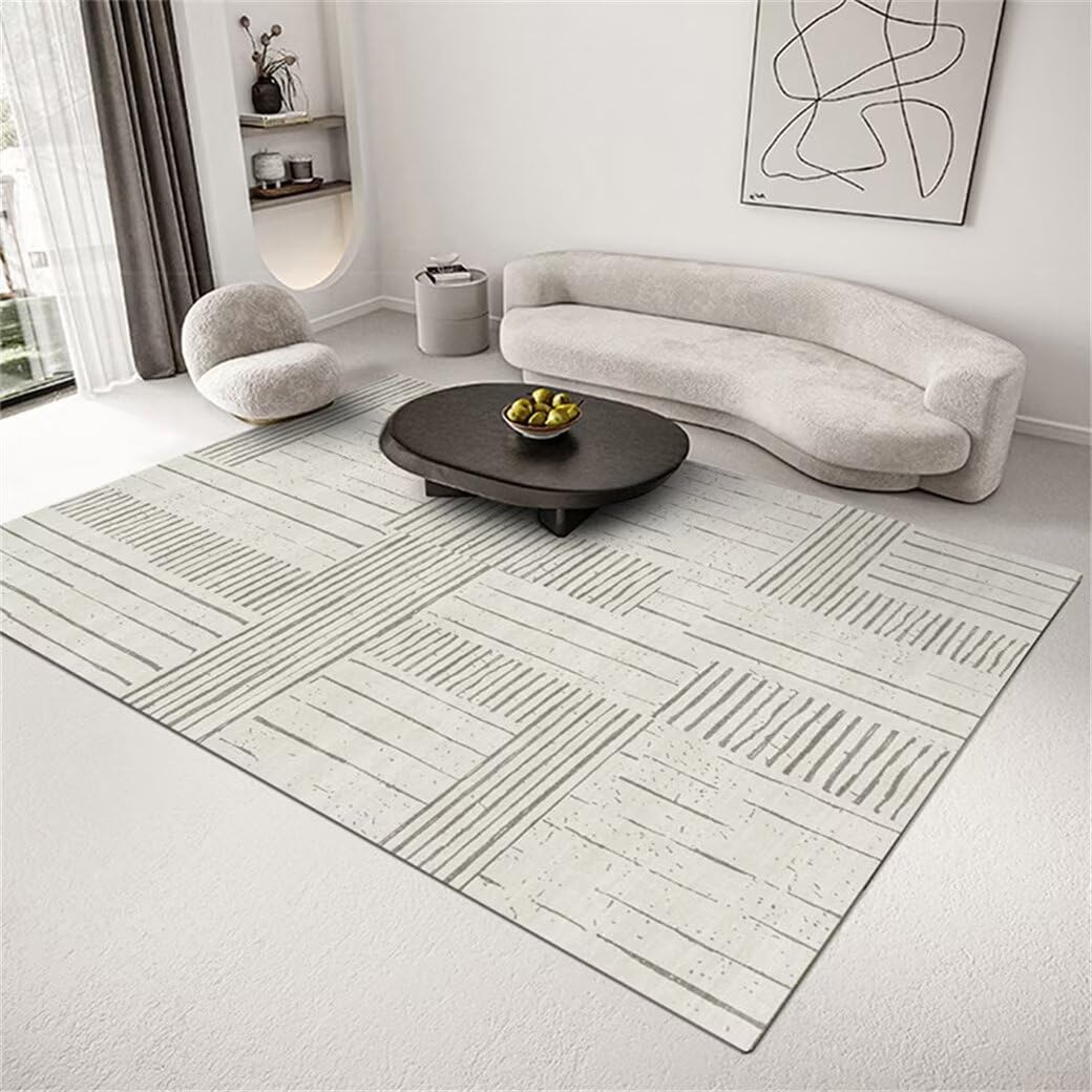Tapis de bureau bleu gris 160x210cm à rayures modernes pour chambre d'ado