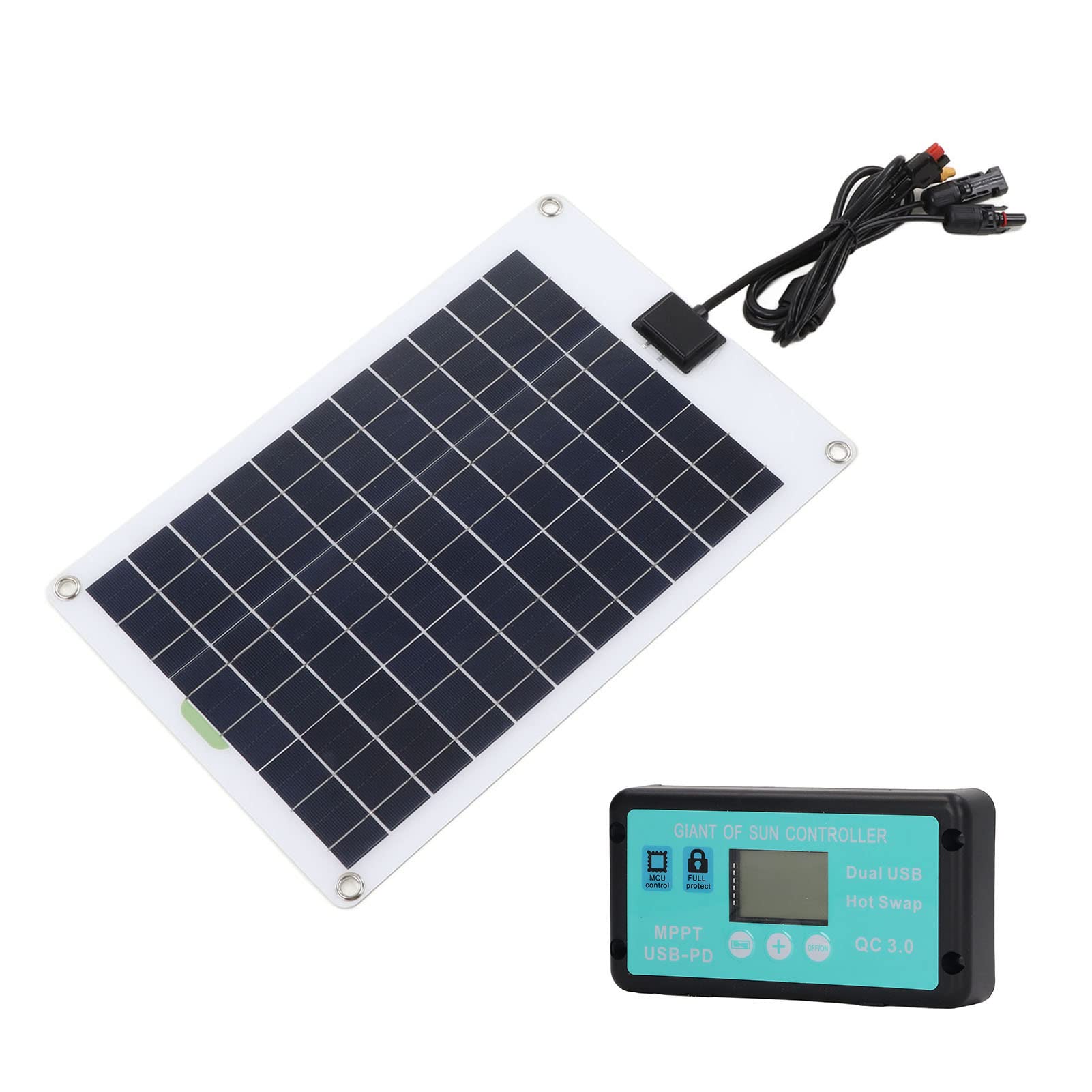 Kit Pannello Solare da 50 Watt 12V, Caricabatteria Portatile da Pannello Solare Impermeabile con Controller MPPT 100A per Rimorchio Veicolo Barca Marina Batteria da 12 Volt